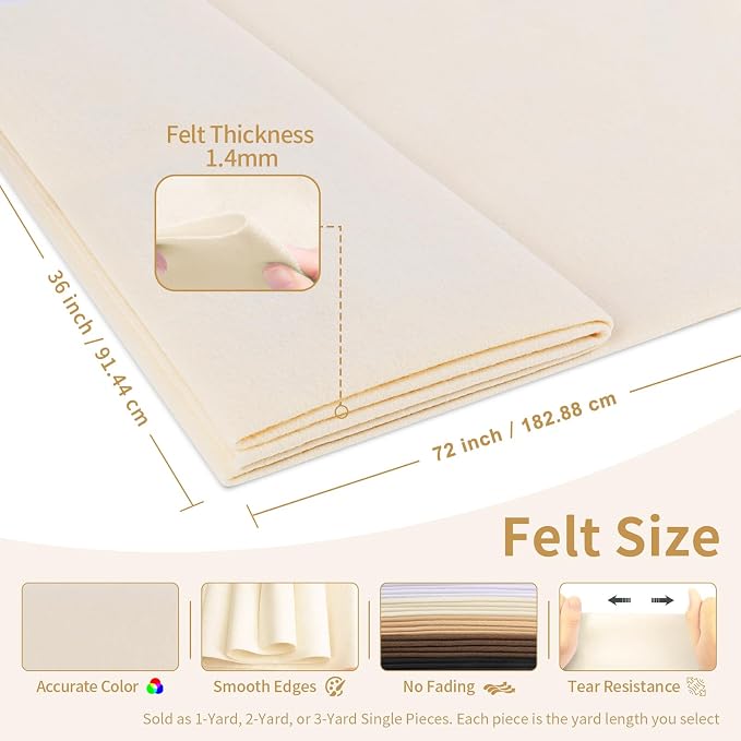 Ivory Felt Fabric Sheet 72" X 36", 1.4mm Thick Large Soft Durable Flexible - Image 2