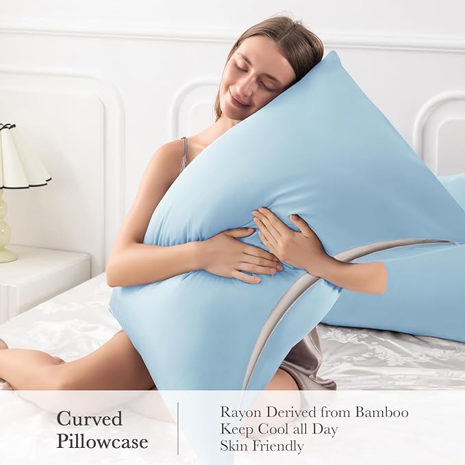 Curved Pillow Case Queen Size, Side Sleeper Pillow Cases Cover Cooling Rayon - Image 4