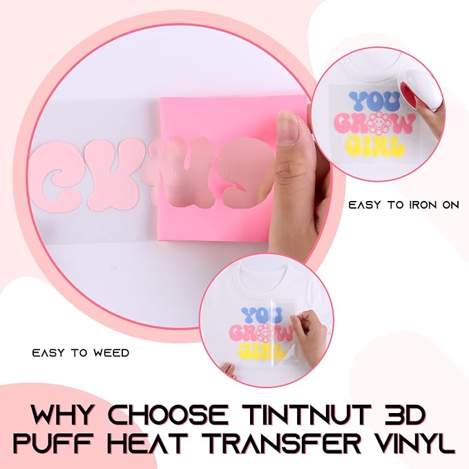Tintnut Soft Pink Puff Heat Transfer Vinyl Roll, easy cut & weed, stretch - Image 3