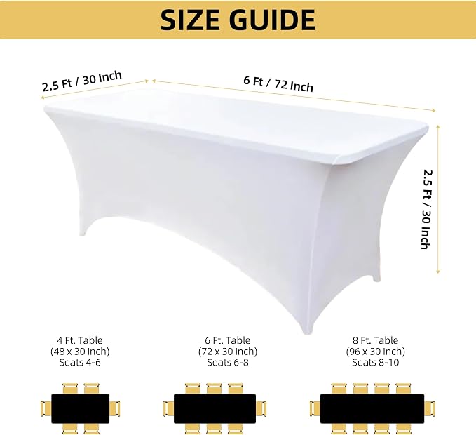 6-Pack 6ft White Spandex Table Covers - Image 4