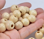 AD Beads 100 Pieces 10x12mm Natural Round Wooden Spacer Big Hole Beads Assorted - Image 2