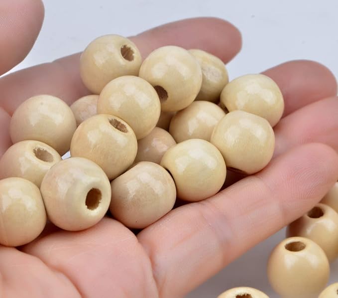 AD Beads 100 Pieces 10x12mm Natural Round Wooden Spacer Big Hole Beads Assorted - Image 2