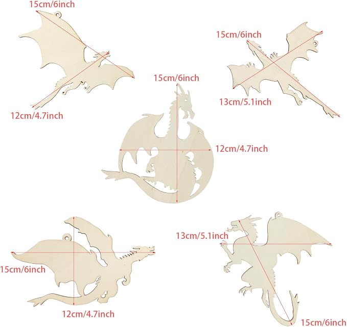 Xonzmmk 20 Pack 6 Inch Wood Dragon Crafts Unfinished Wood Dragon Cutouts Wooden - Image 2