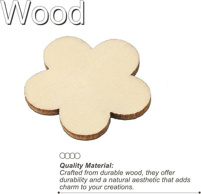 PATIKIL 35mm Wooden Flowers, 50 Pack Unfinished Wood Flowers Blank Wooden - Image 4