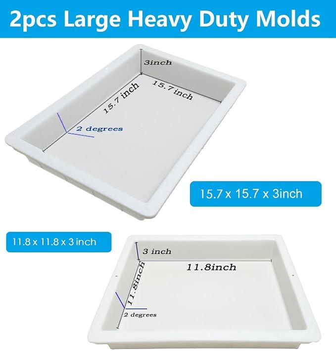 2Pcs Large Reusable Epoxy Resin Table Mold 15.7x15.7x3 inch 11.8x11.8x3 inch - Image 2