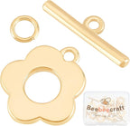 Beebeecraft 10 Sets 18K Gold Plated Toggle Jewelry Clasps Connectors Flower by Beebeecraft