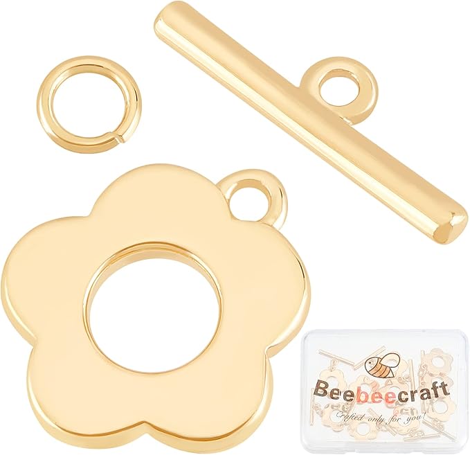Beebeecraft 10 Sets 18K Gold Plated Toggle Jewelry Clasps Connectors Flower by Beebeecraft