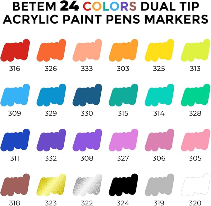 Betem 24 Colors Dual Tip Acrylic Paint Markers, Fabric Decorating Kits Premium - Image 3