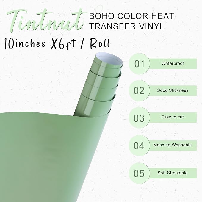 Tintnut Sage Green Heat Transfer Vinyl, 10inx6ft Iron on Vinyl | Neutral boho - Image 2