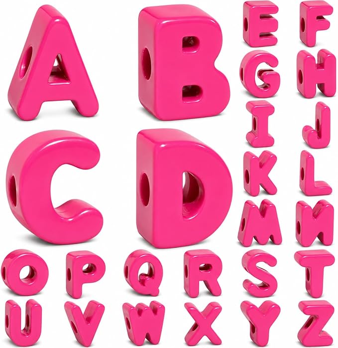 26 Pcs Chunky Large Magenta Letter Beads, 20mm Jumbo 3D Acrylic Letter Beads by DoDoBeads