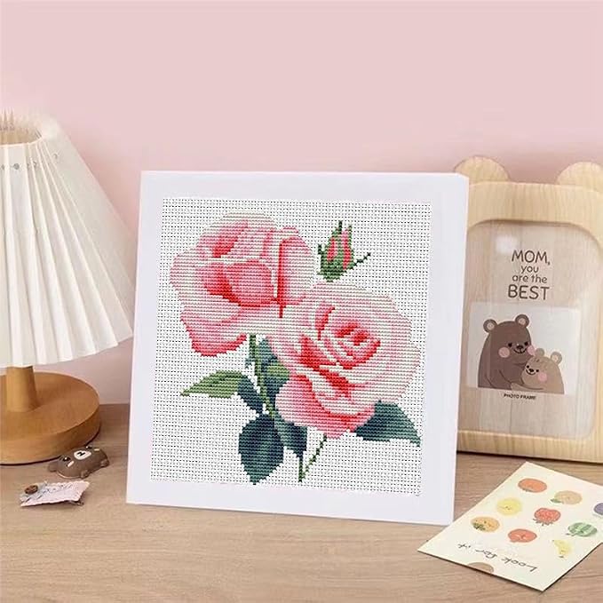 Pink Roses Cross Stitch Kits for Beginner, Flowers Stamped Cross Stitch Kits - Image 7