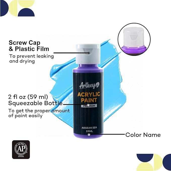Artkey Acrylic Paint Set, 24 Colors 2 oz/59 ml Acrylic Paint Kit - Image 3