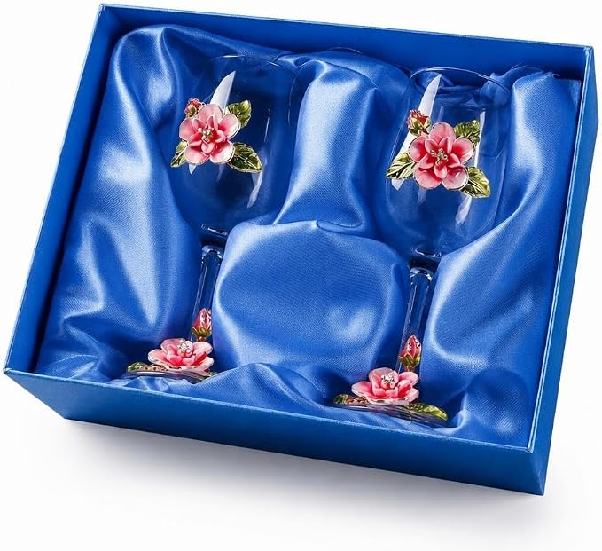 Simcat Handmade Painted Enamel Flower Glass Wine Glasses Transparent Refined - Image 2