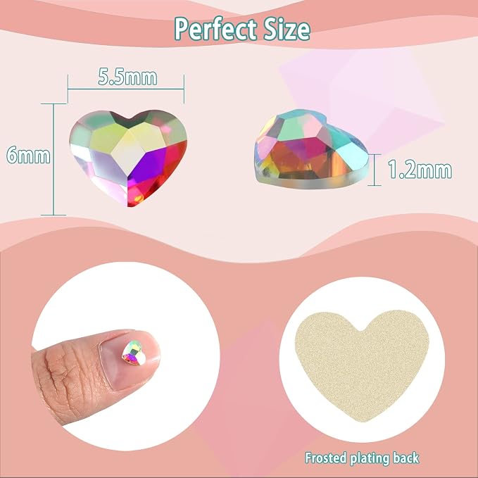 Allstarry 100pcs Flatback Rhinestones Heart-Shaped Irridescent Face Gems Eye - Image 2