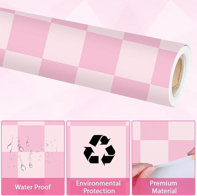 Pink Checkered Bulletin Board Paper Roll Retro Pastel Pink Bulletin Board - Image 4