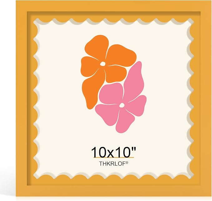 10x10 Picture Frame with Wavy Mat, Wooden Real Glass 10 x 10 Photo Frame by THKRLOF