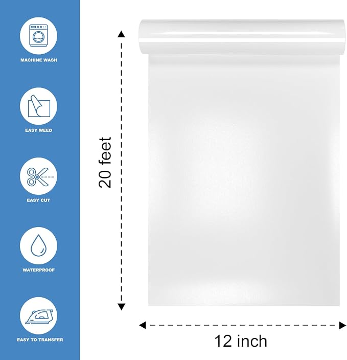 White Heat Transfer Vinyl HTV Roll Matte PU 12" x 20 ft. | Easy to Cut - Image 2