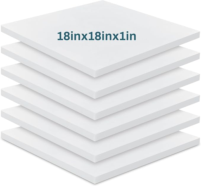 Frienda 6 Pack 1" X 18" X 18" Upholstery High Density Foam Cushion White by Frienda