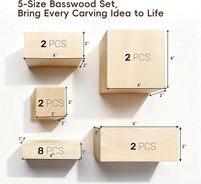 Basswood Carving Blocks: 16 Pieces in 5 Sizes - Image 3