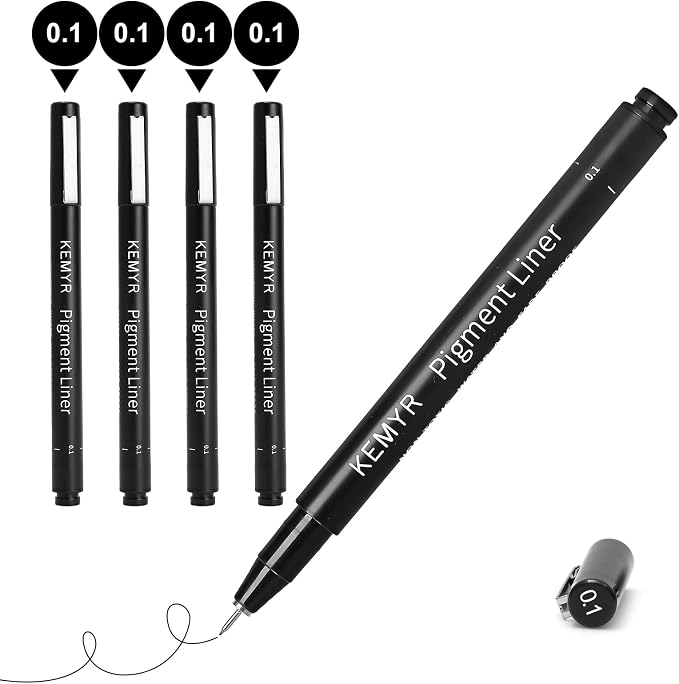 KEMYR 4 Micro Fine liner Drawing Art Pens Calligraphy Pens: 0.1mm Size Black by Kemyr
