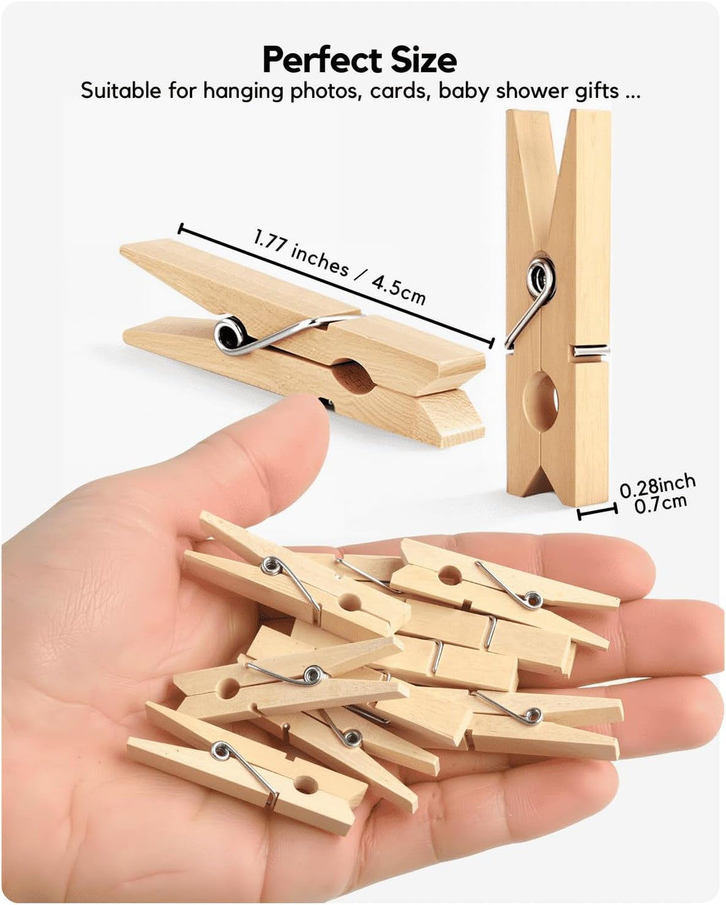 Clothes Pins Wooden Clothespins for Photo 1.77 Inch 50 PCS, Small Wood Clips Close Pin for Classroom Crafts Project Decorations Hanging Pegs 1 3/4"