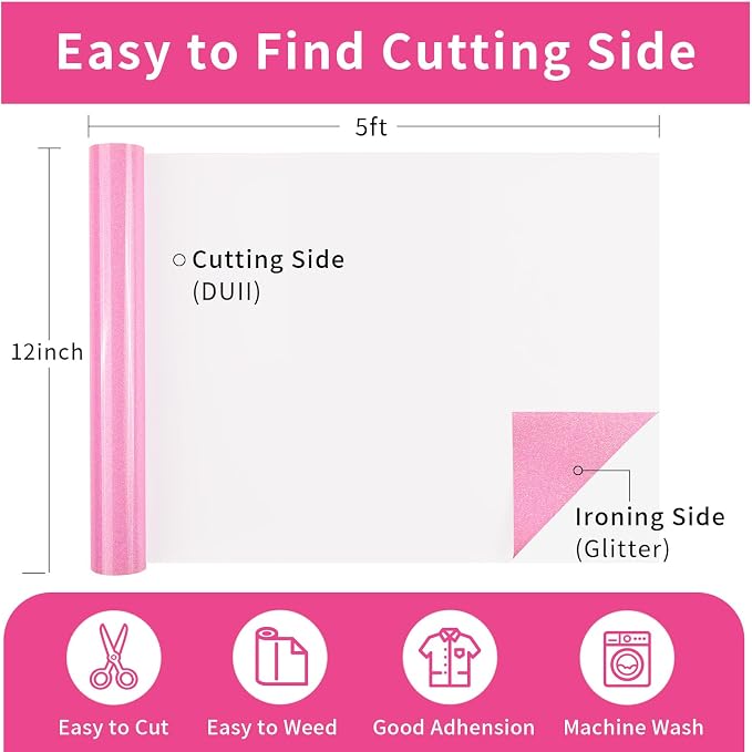 Glitter Puff Vinyl Heat Transfer, Neon Pink Puff HTV Iron on Vinyl 12" x5ft | - Image 4