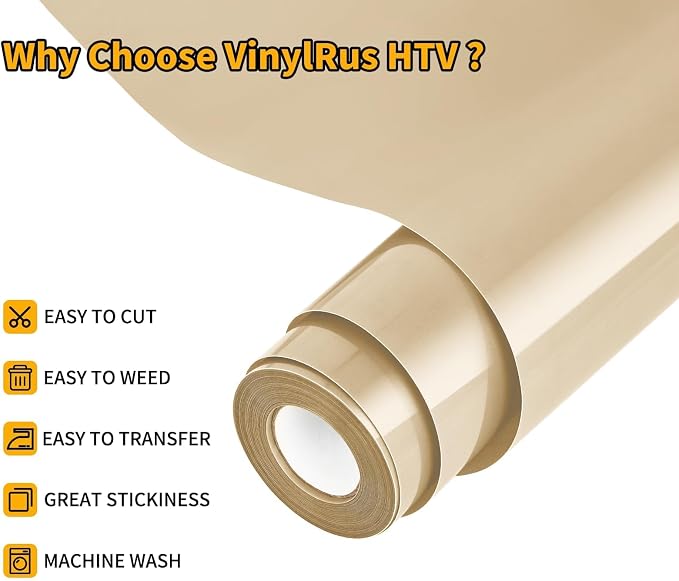 VinylRus Heat Transfer Vinyl-12” x 20ft Tan Iron on Vinyl Roll - Image 2