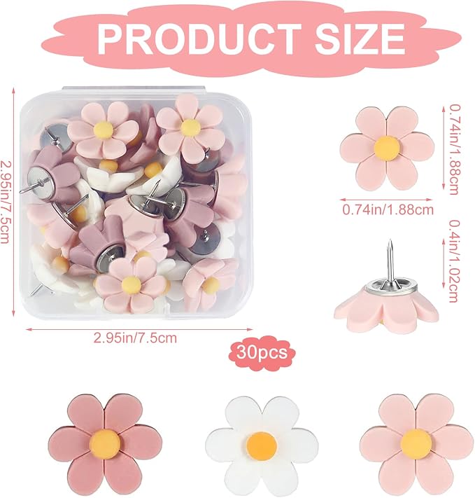 30PCS Cute Push Pins, Bulletin Board Pins, Bulletin Board Decorations, Flower - Image 2