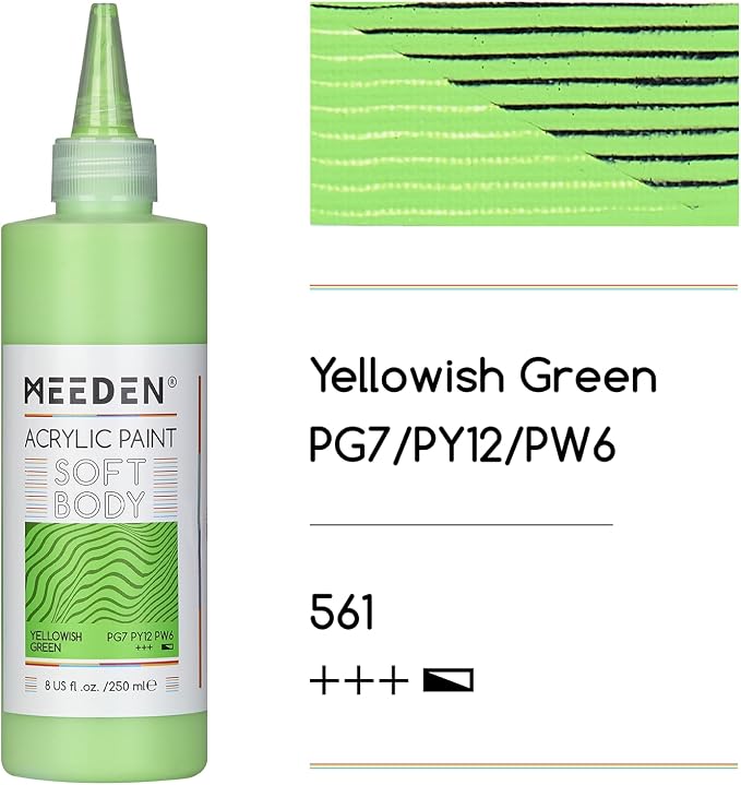 MEEDEN Soft Body Acrylic Paint: Yellow Green Light Matte Finish - 250ml/8.45oz - Image 2