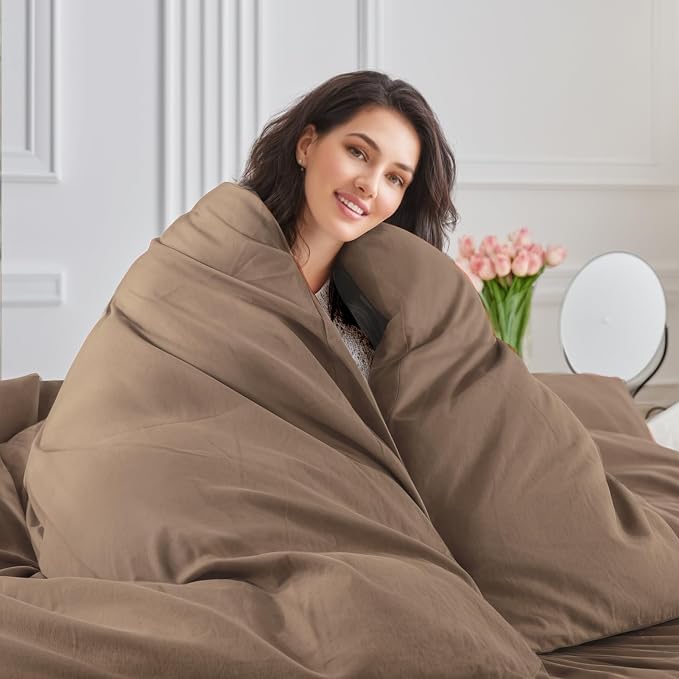 NEXHOME PRO 100% Washed Cotton Duvet Cover Twin Size, Ogranic Natural Linen - Image 6