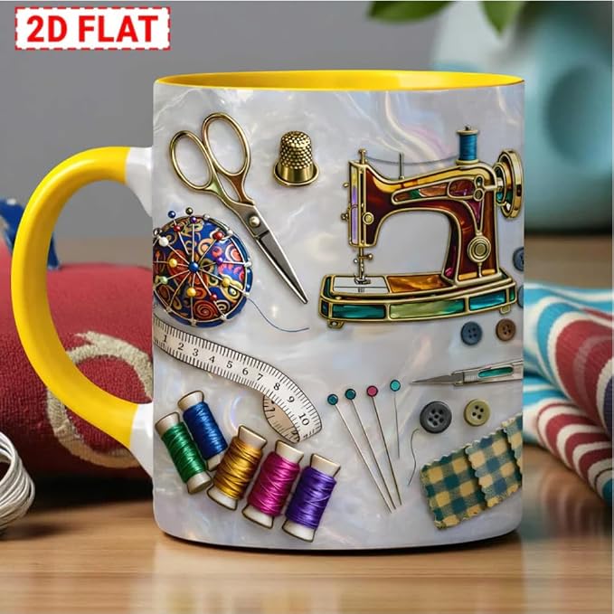 Love Sewing Personalized 2D Printed Custom Faux Stained Glass Sewing Ceramic Mug - Image 6