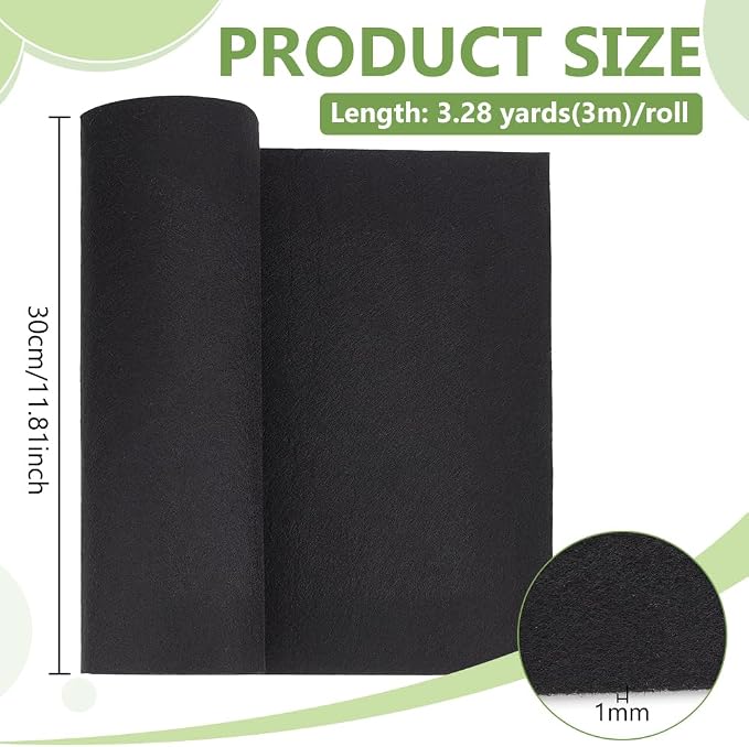 BENECREAT 118x11.8Inch Black Felt Roll, Fabric Sheets Soft Woven Nonwoven - Image 2
