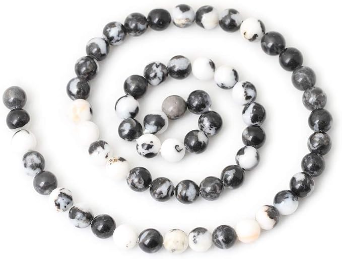 60PCS 6mm Natural Black White Zebra Jasper Gemstone Round Loose Beads Crystal - Image 2