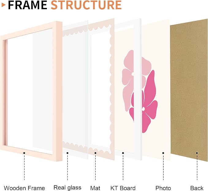 11x14 Picture Frame with Wavy Mat, Wooden Real Glass 11 x 14 Photo Frame - Image 5