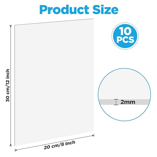 10 Pack Clear Acrylic Sheets, 12x8 Inch 0.08” Thick Transparent Plastic Plexi - Image 2