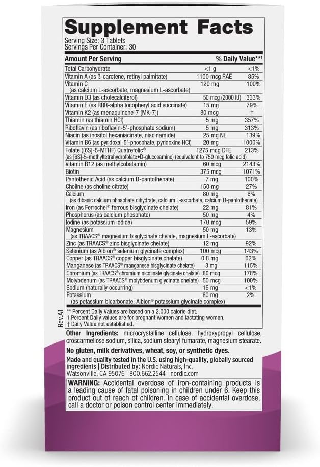 Nordic Naturals Vegetarian Prenatal Multivitamin Minis - 90 Easy to Swallow Tablets - Highly Absorbable Multivitamin and Mineral Supplement to Support Pregnancy - Non-GMO, 30 Servings