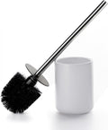 Ceramic Toilet Brush & Holder Set - Freestanding Deep-Cleaning Toilet Bowl Cleaner Brush, Stainless Steel Handle, Small & Sturdy for Storage, Easy to Clean, Non-Scratching