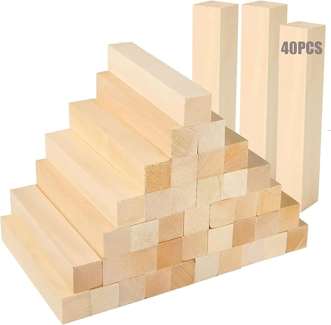 40PCS Basswood Carving Blocks, Unfinished Wood Squares Wooden Blocks by HOME