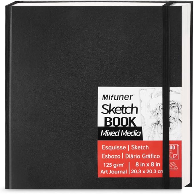 E-WEICHEN Mixed Media Sketch Pad, 8 x 8 inches 125 GSM Sketchbook by E-WEICHEN