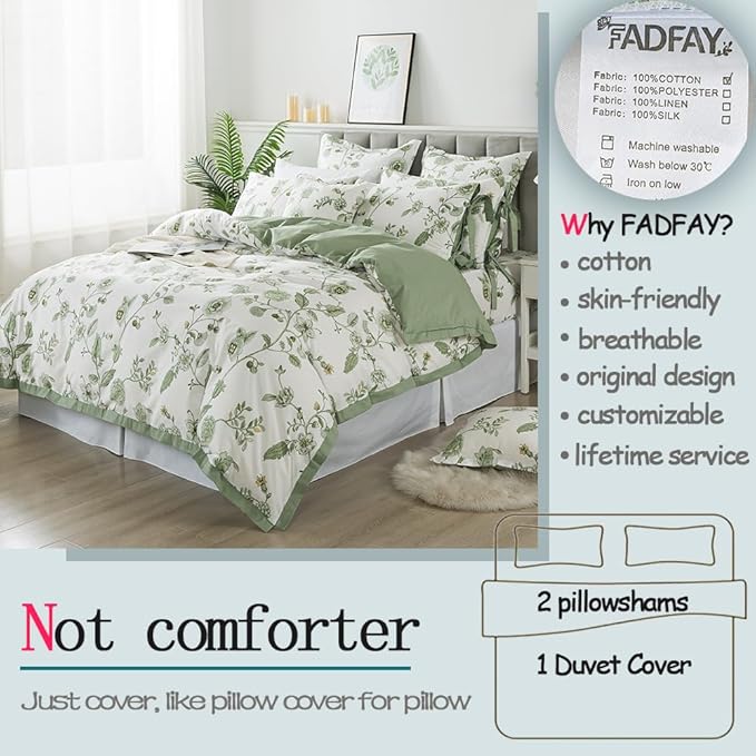 FADFAY Twin XL Duvet Cover Set Floral Bedding Set 100% Cotton College Bedding - Image 2