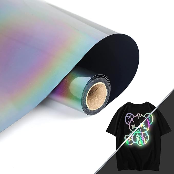HTVVETUR Reflective Rainbow HTV Heat Transfer Vinyl Roll 12 Inch by 5 Feet Iron by HTVVETUR