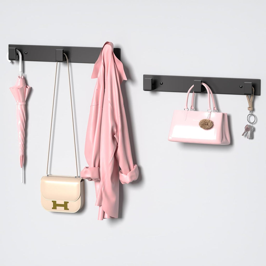 PMMASTO Wall Mounted Coat Hooks- Stainless Steel Rust-Resistant Bathroom Hangers for Towels/Hats/Coats, Heavy-Duty Wall Mount Hooks with Screws (Black 3 Hooks, 2-Pack)