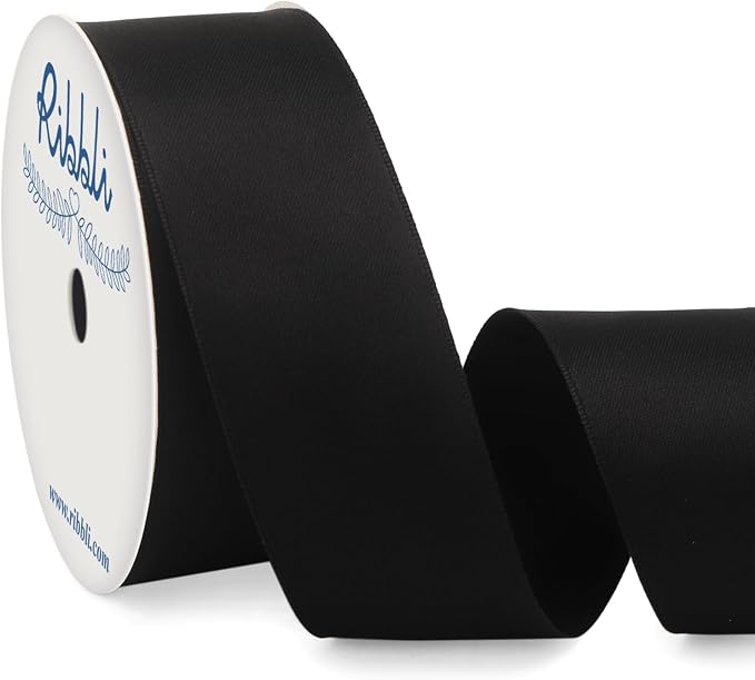 Ribbli Black Double Faced Satin Wired Ribbon 1.5 Inch Christmas Ribbon by Ribbli