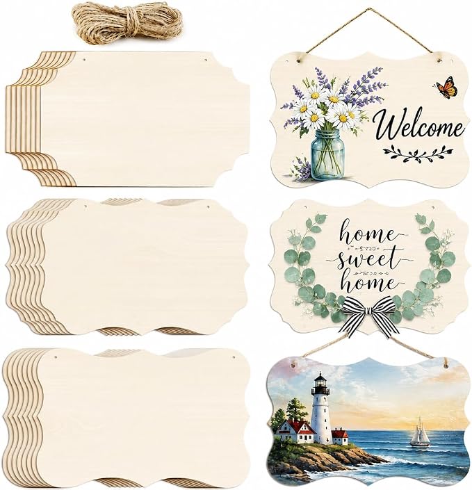 FSWCCK 24 Pieces Unfinished Hanging Wood Sign Blank by FSWCCK