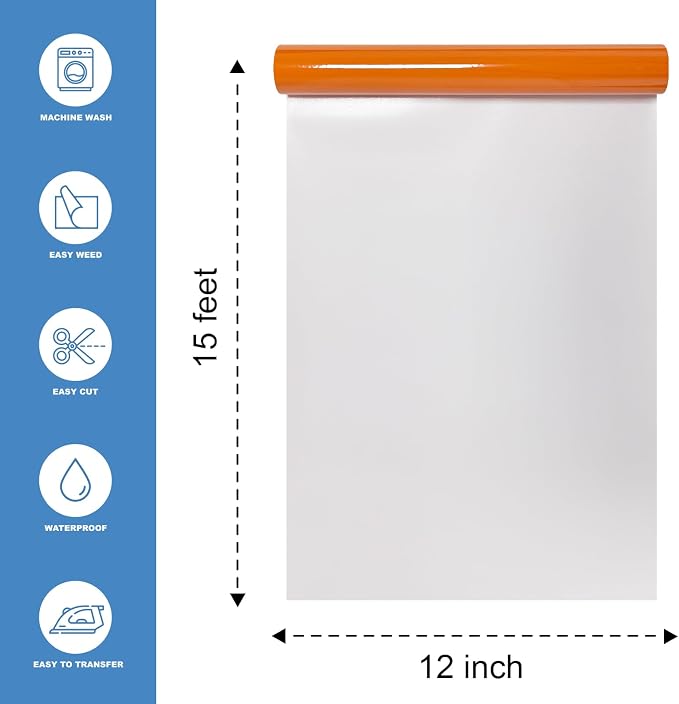 Orange Heat Transfer Vinyl HTV Roll Matte PU 12" x 15 ft. | Easy to Cut - Image 2