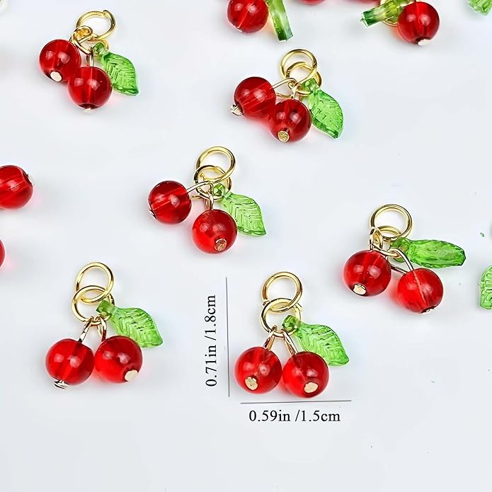 30 Pcs Red Cherry Charms Mini Cute Glass Fruit Beads Charm Acrylic Beaded Charms - Image 6