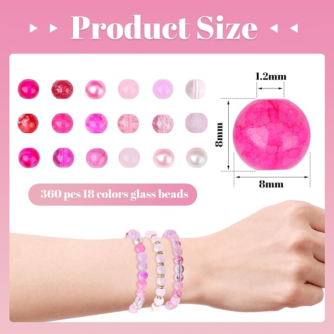 DUQGUHO 8mm Pink Beads for Jewelry Making Pink Glass Beads for Crafts Rose - Image 4