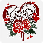 1 Piece Skeleton Lover Rose Craft Art Stencil, 11.8"x11.8" Skull Couple Plastic by Doodlream