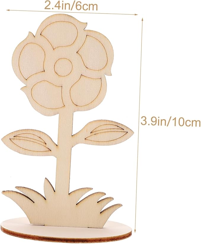 Toyvian 12Pcs Unfinished Wooden Flower Ornaments - Image 4