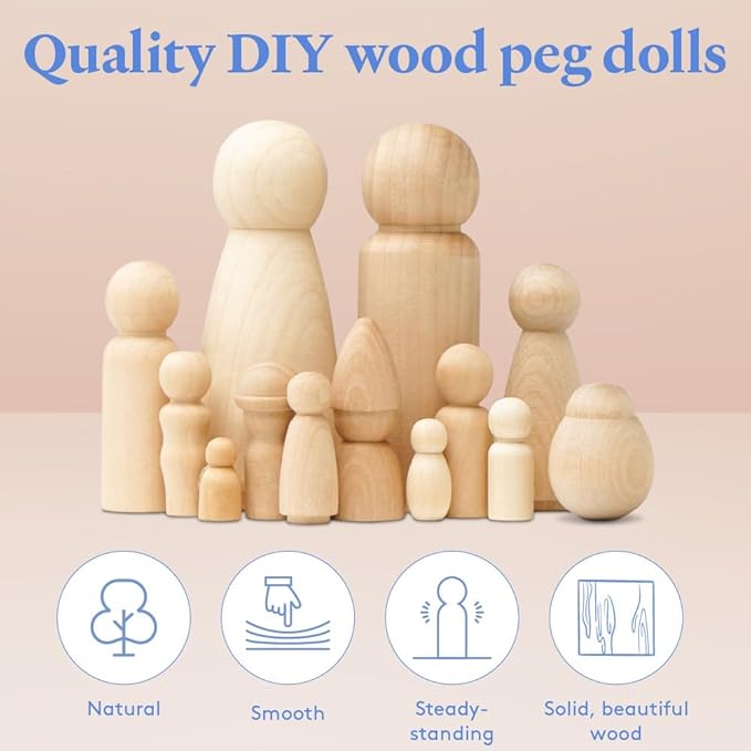 Small Wooden Peg Dolls Unfinished 5 1/2 inch, Giant Angel Shape - Image 2